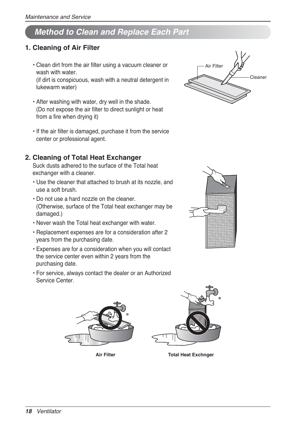 Method to clean and replace each part | LG LZ-H100GXN0 User Manual | Page 18 / 456