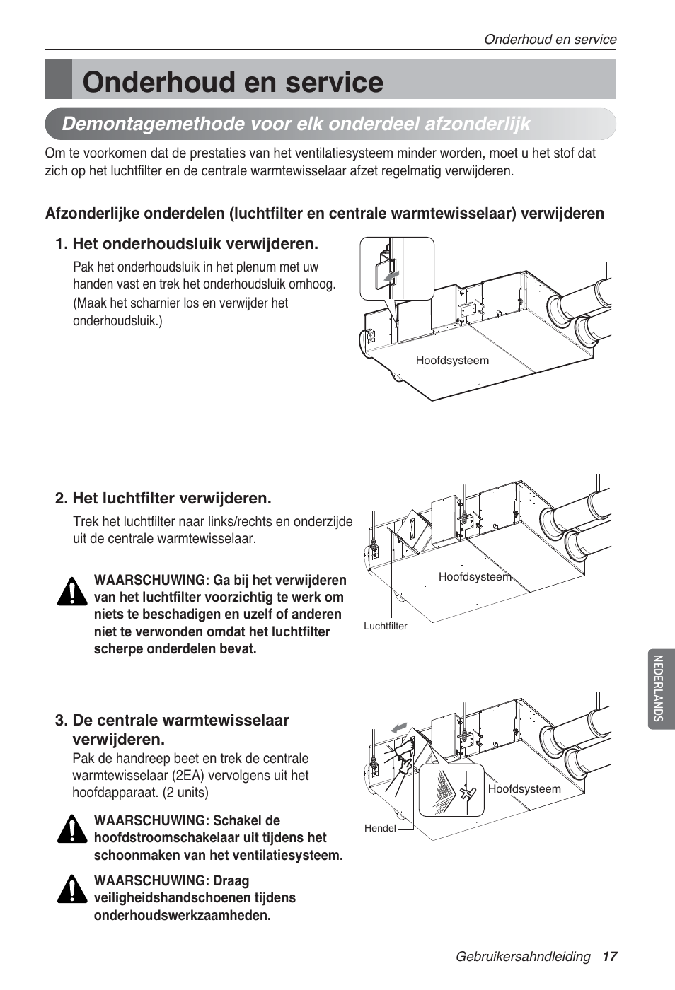 Onderhoud en service, Demontagemethode voor elk onderdeel afzonderlijk | LG LZ-H100GXN0 User Manual | Page 185 / 456