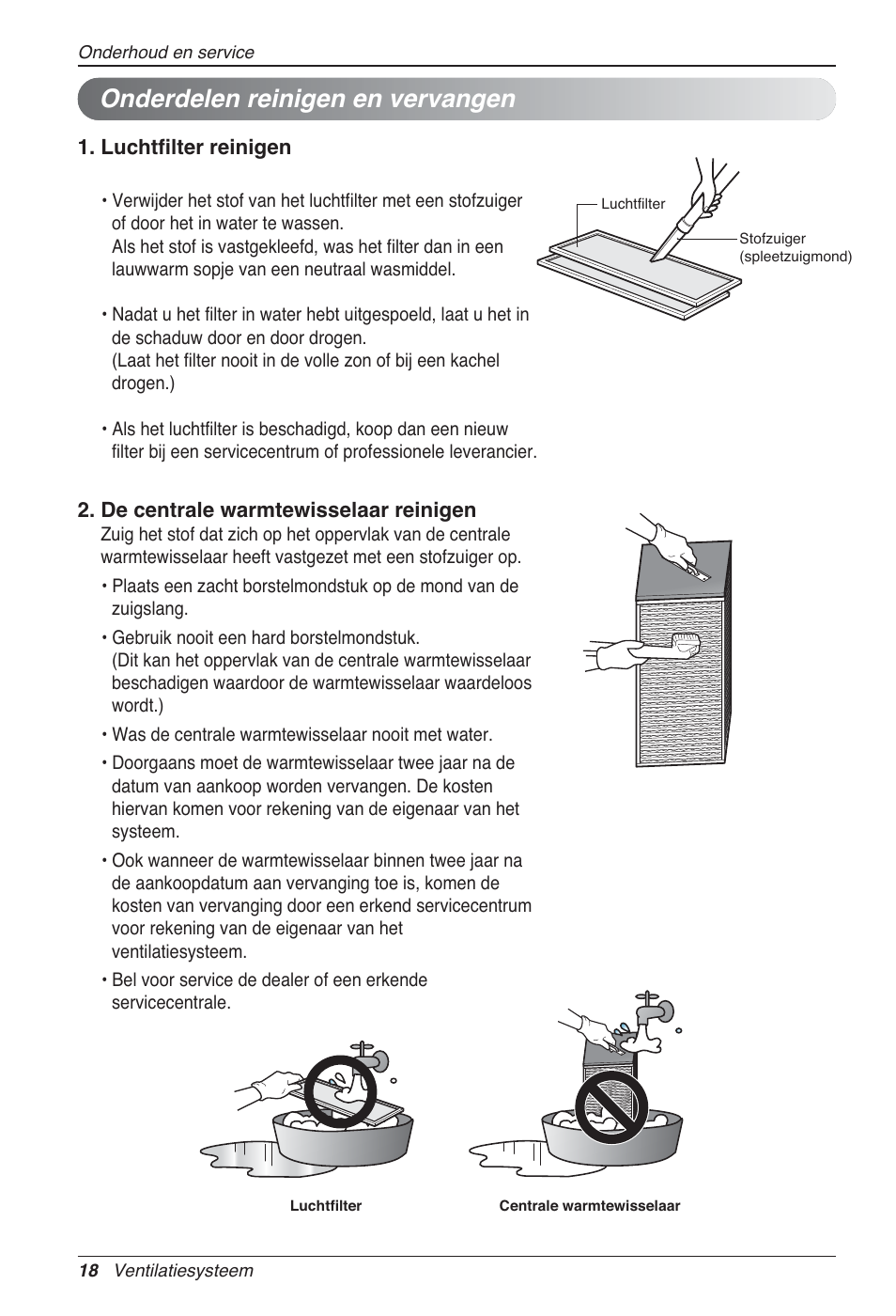 Onderdelen reinigen en vervangen | LG LZ-H100GXN0 User Manual | Page 186 / 456