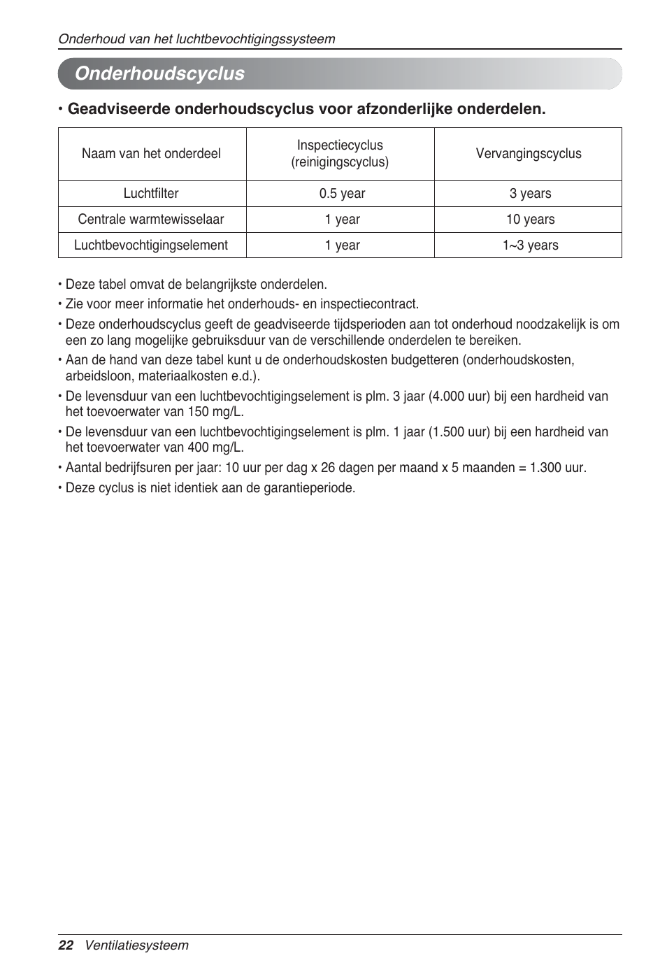 Onderhoudscyclus | LG LZ-H100GXN0 User Manual | Page 190 / 456