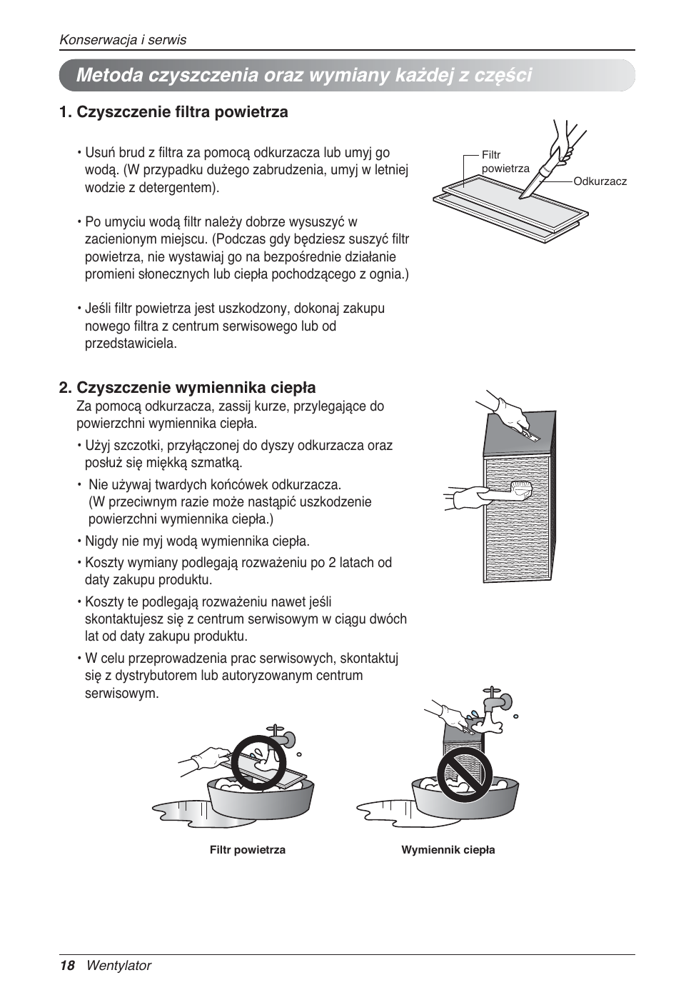 Metoda czyszczenia oraz wymiany każdej z części | LG LZ-H100GXN0 User Manual | Page 210 / 456