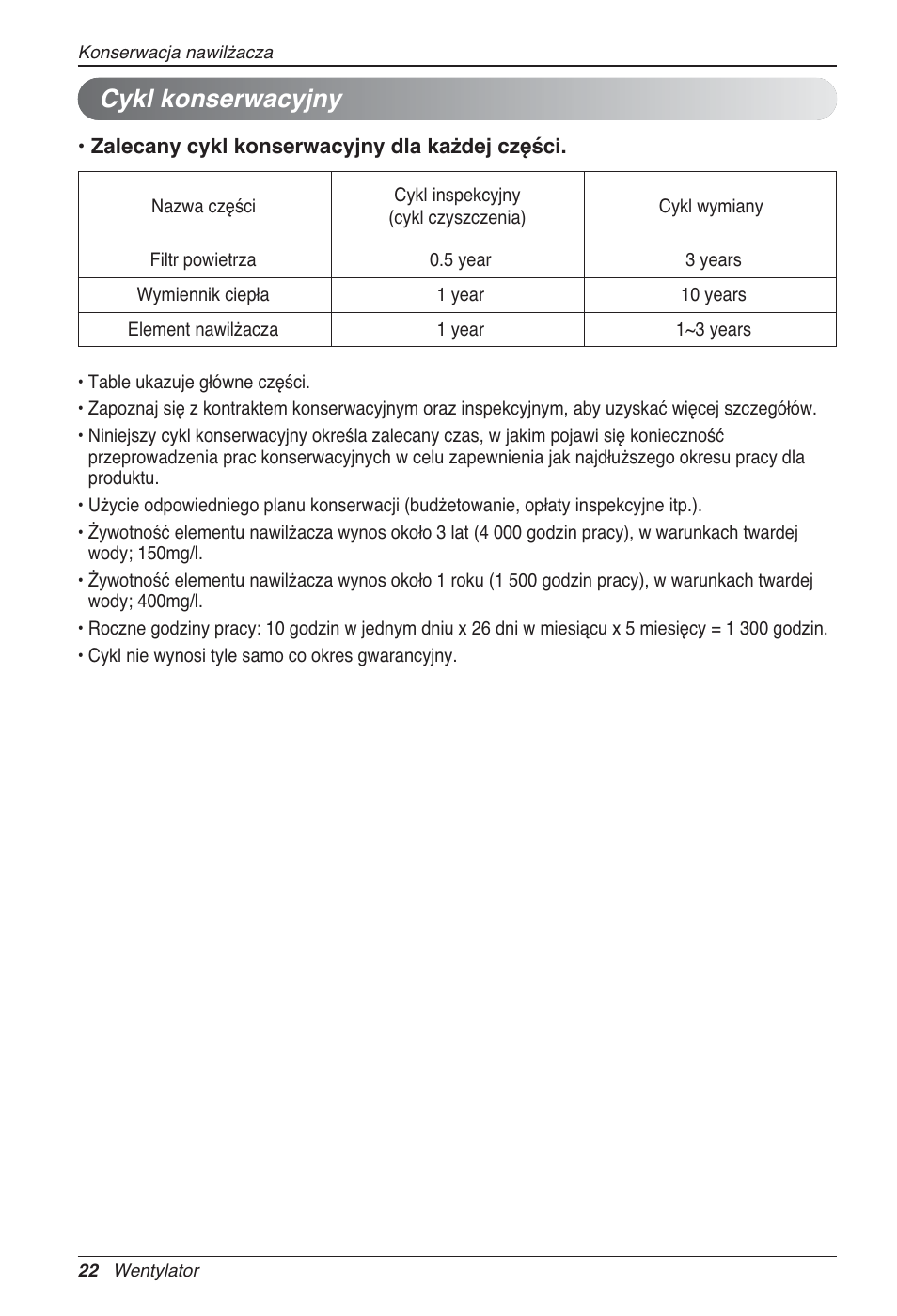 Cykl konserwacyjny | LG LZ-H100GXN0 User Manual | Page 214 / 456