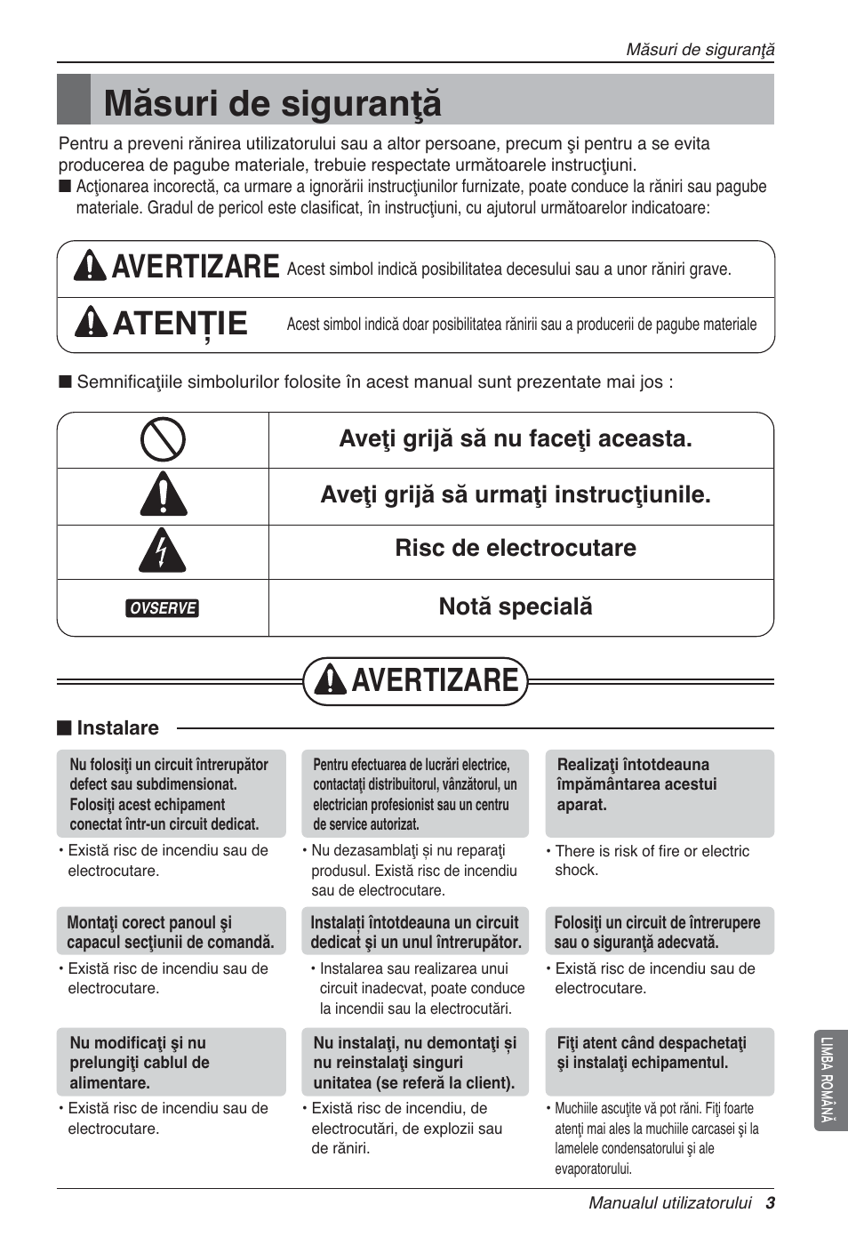 Măsuri de siguranţă, Avertizare atenție, Avertizare | LG LZ-H100GXN0 User Manual | Page 219 / 456