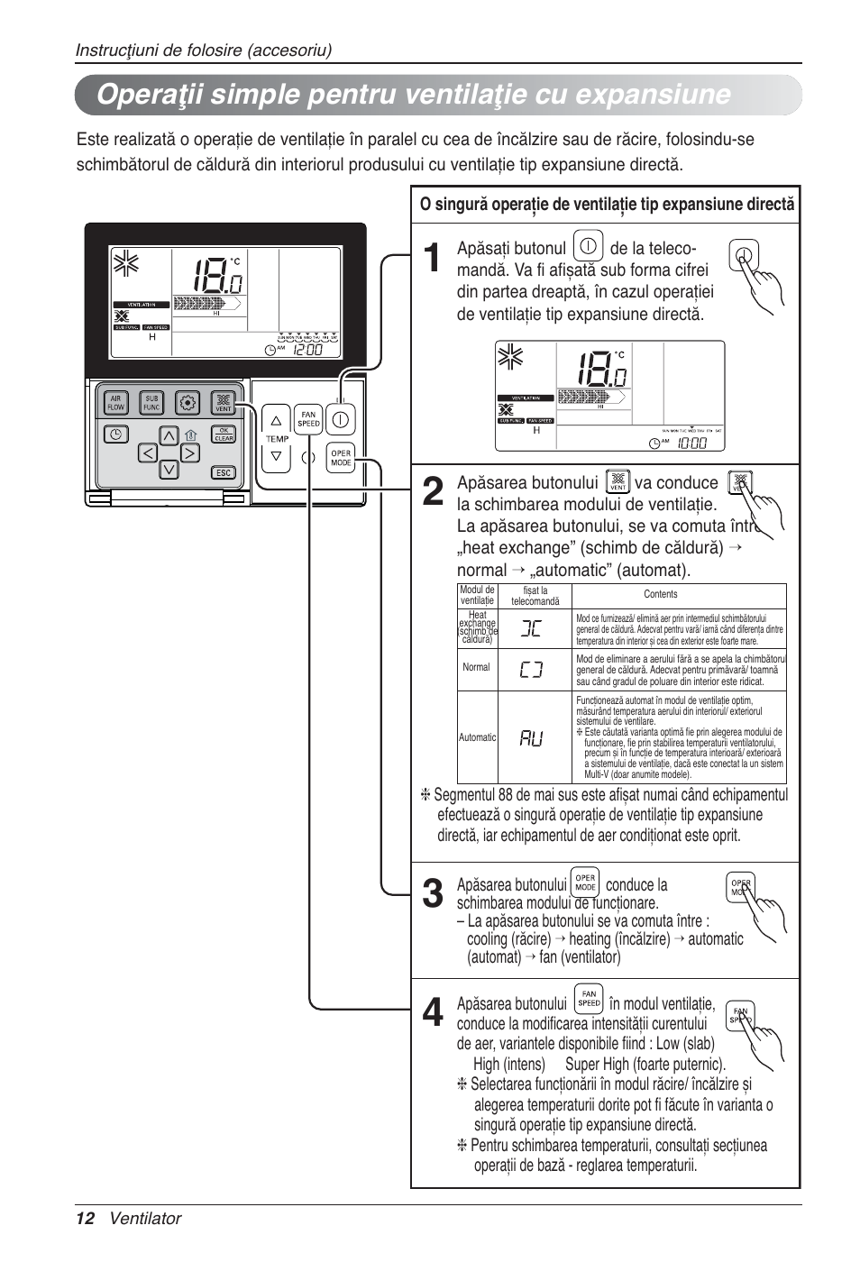 Operaţii simple pentru ventilaţie cu expansiune | LG LZ-H100GXN0 User Manual | Page 228 / 456