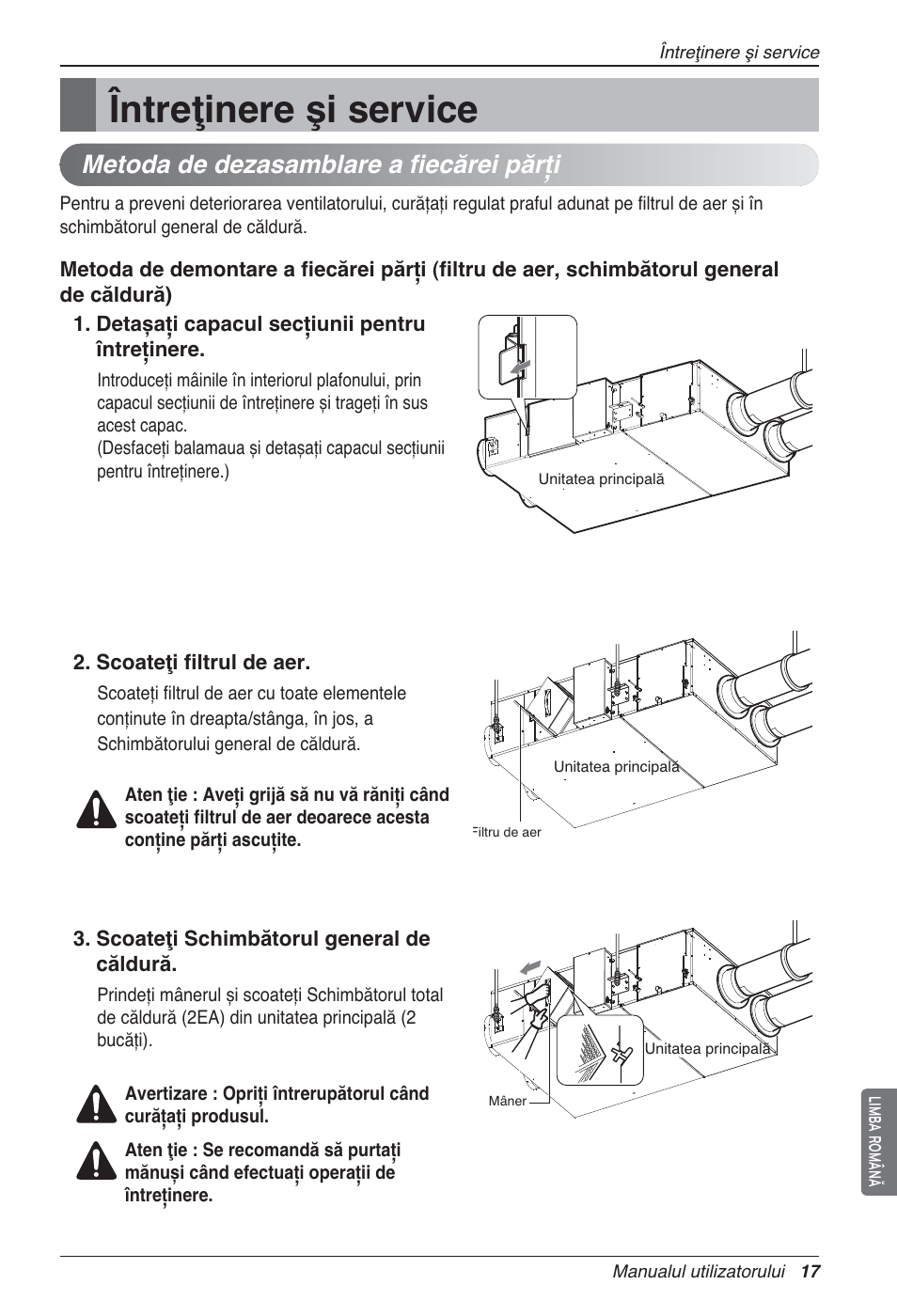 Întreţinere şi service, Metoda de dezasamblare a fiecărei părţi | LG LZ-H100GXN0 User Manual | Page 233 / 456