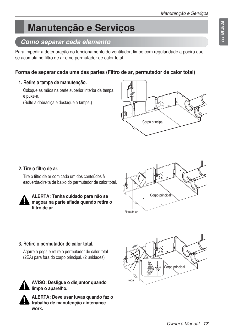 Manutenção e serviços, Como separar cada elemento | LG LZ-H100GXN0 User Manual | Page 256 / 456