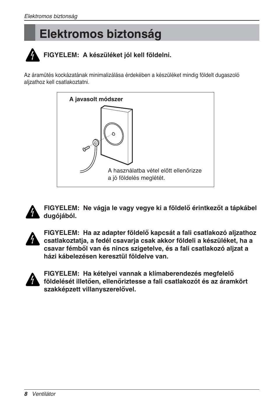 Elektromos biztonság | LG LZ-H100GXN0 User Manual | Page 271 / 456