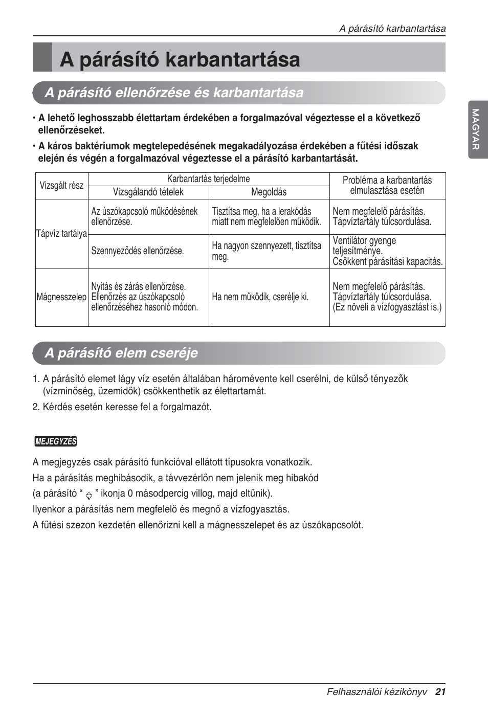 A párásító karbantartása | LG LZ-H100GXN0 User Manual | Page 284 / 456