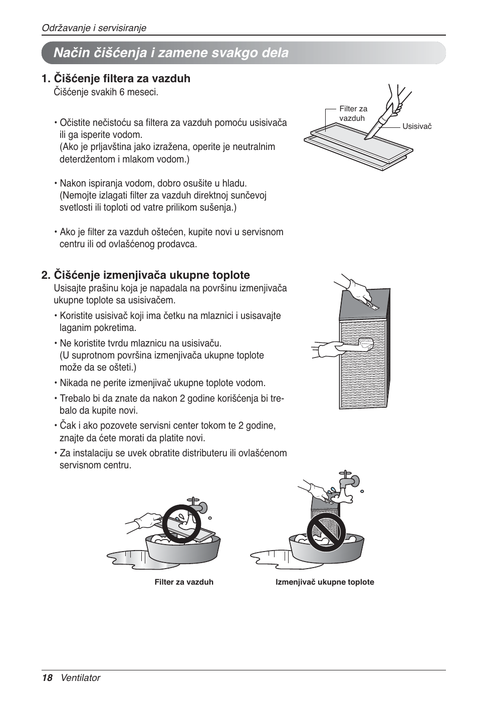 Način čišćenja i zamene svakgo dela | LG LZ-H100GXN0 User Manual | Page 329 / 456