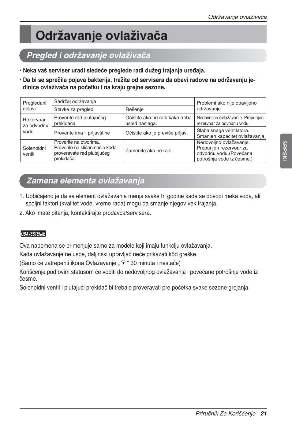 Održavanje ovlaživača | LG LZ-H100GXN0 User Manual | Page 332 / 456