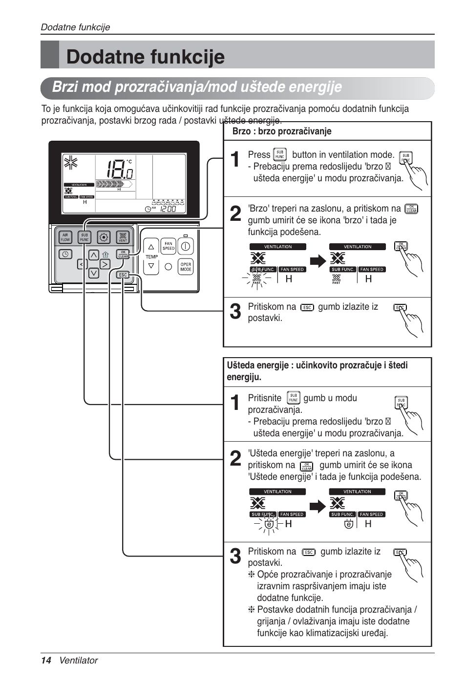 Dodatne funkcije, Brzi mod prozračivanja/mod uštede energije | LG LZ-H100GXN0 User Manual | Page 349 / 456