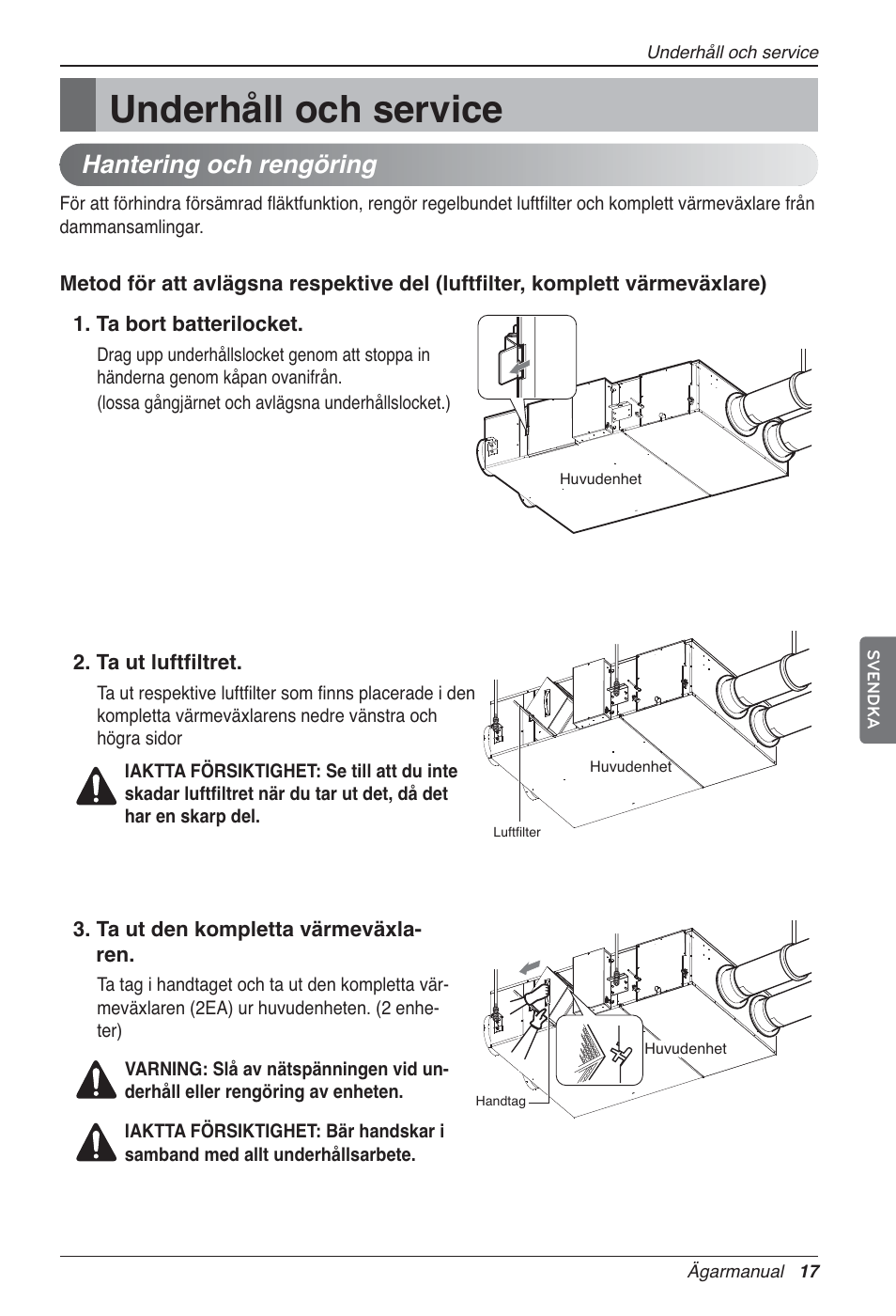 Underhåll och service, Hantering och rengöring | LG LZ-H100GXN0 User Manual | Page 376 / 456