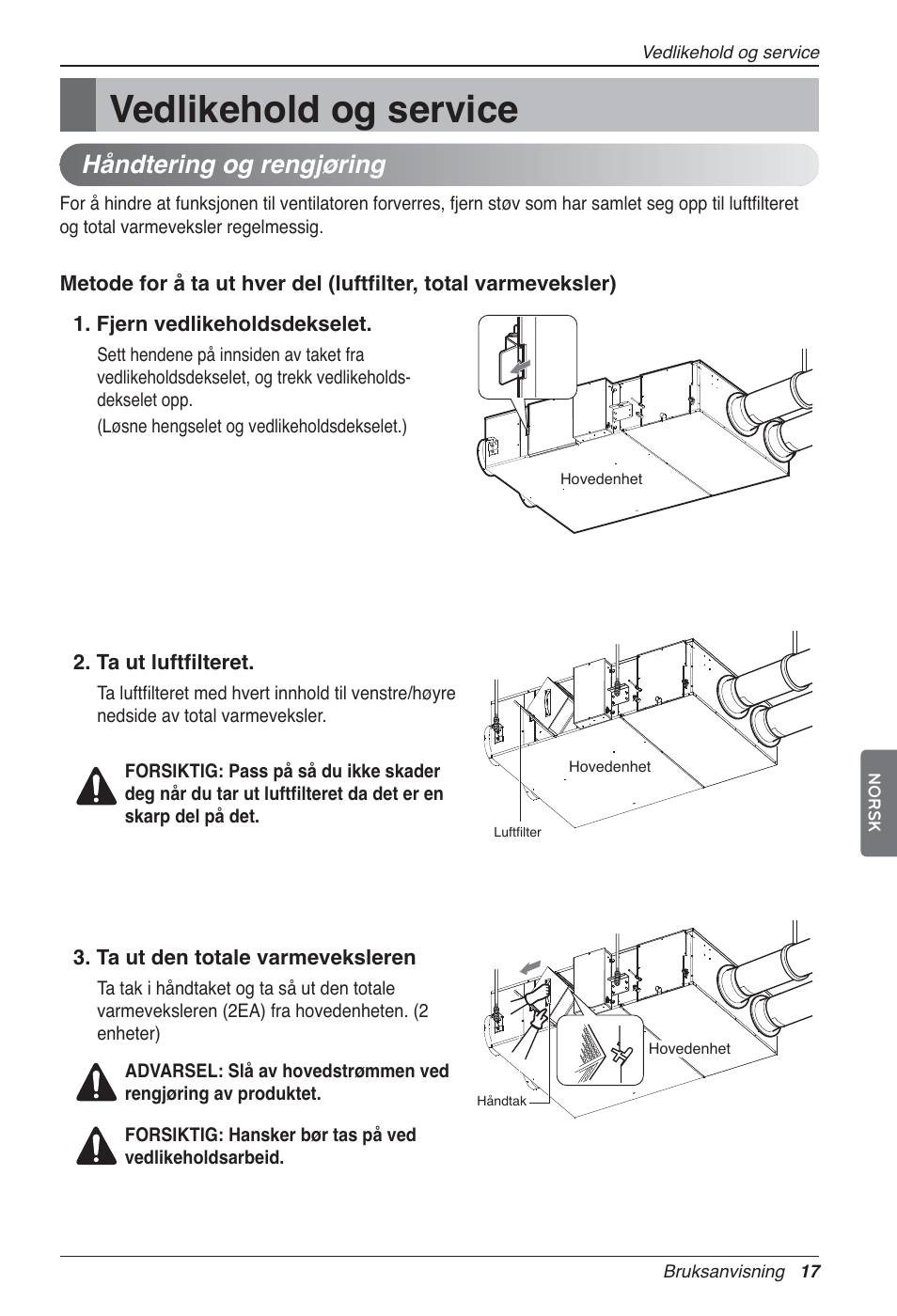 Vedlikehold og service, Håndtering og rengjøring | LG LZ-H100GXN0 User Manual | Page 400 / 456