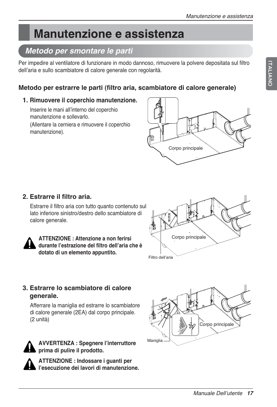 Manutenzione e assistenza, Metodo per smontare le parti | LG LZ-H100GXN0 User Manual | Page 41 / 456