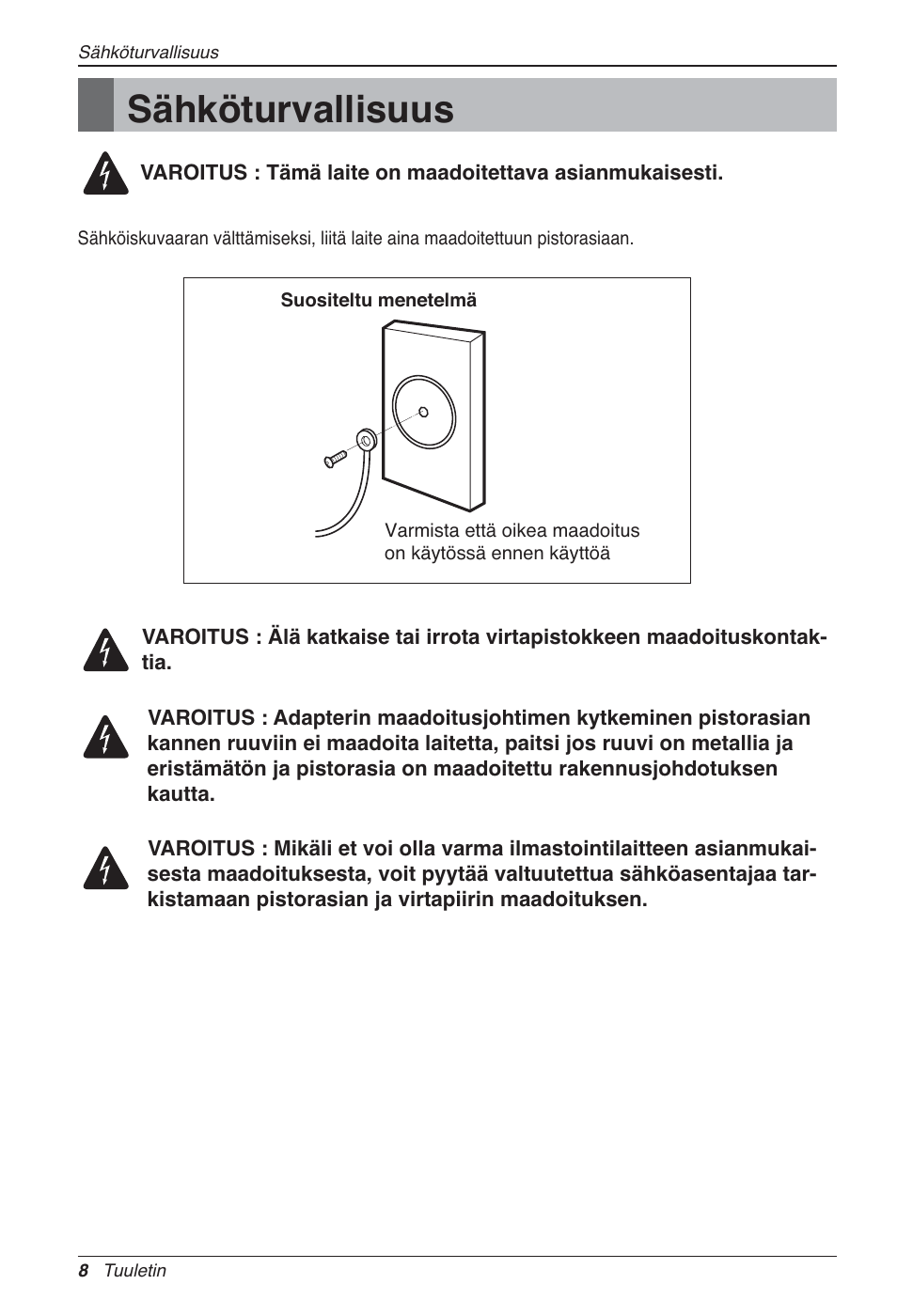 Sähköturvallisuus | LG LZ-H100GXN0 User Manual | Page 415 / 456