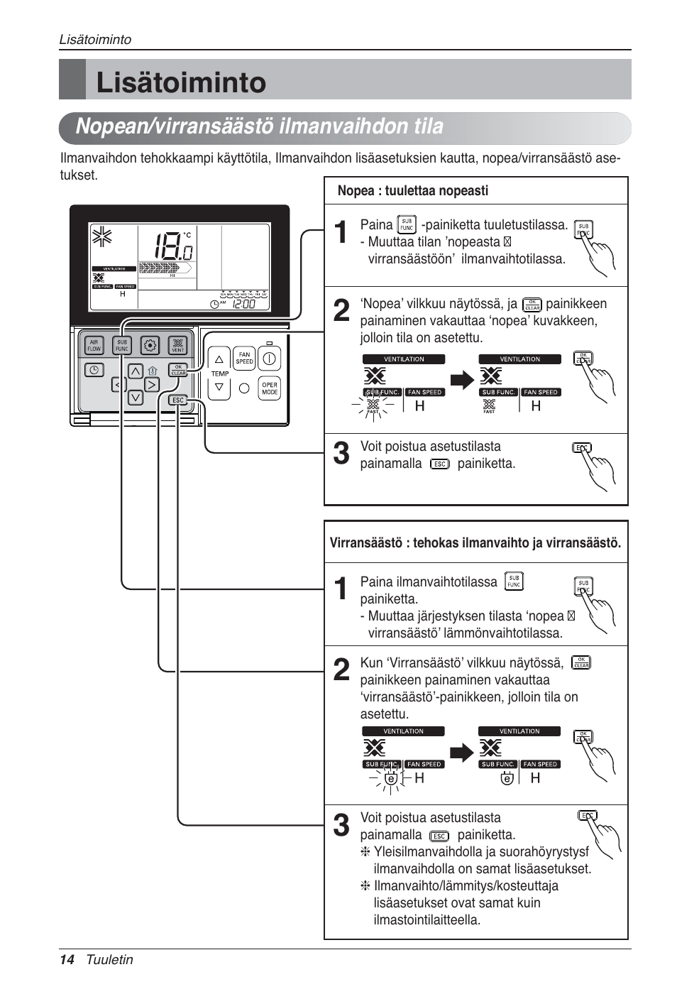 Lisätoiminto, Nopean/virransäästö ilmanvaihdon tila | LG LZ-H100GXN0 User Manual | Page 421 / 456