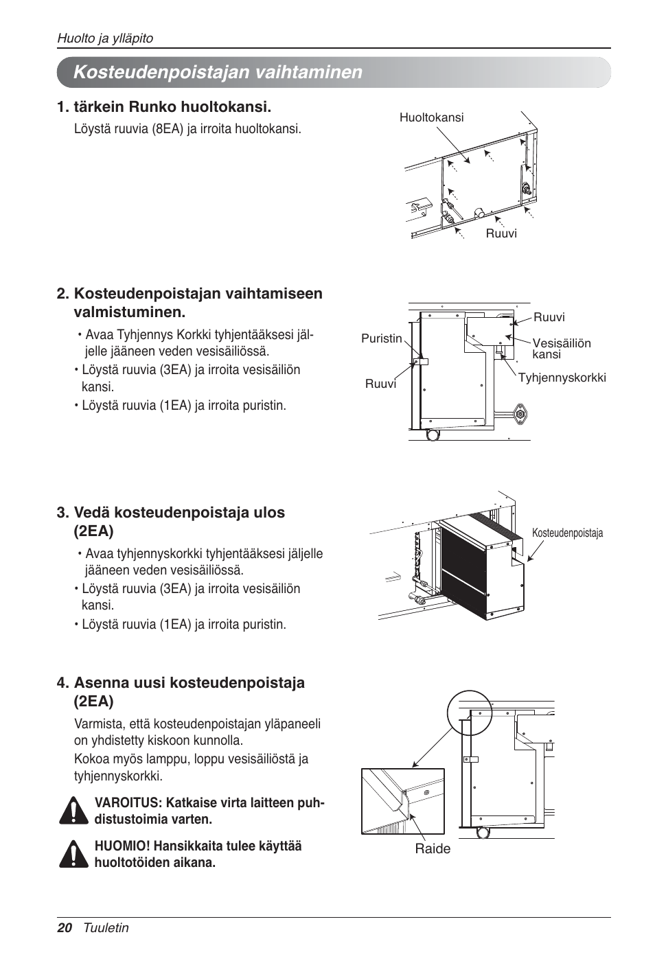 Kosteudenpoistajan vaihtaminen | LG LZ-H100GXN0 User Manual | Page 427 / 456