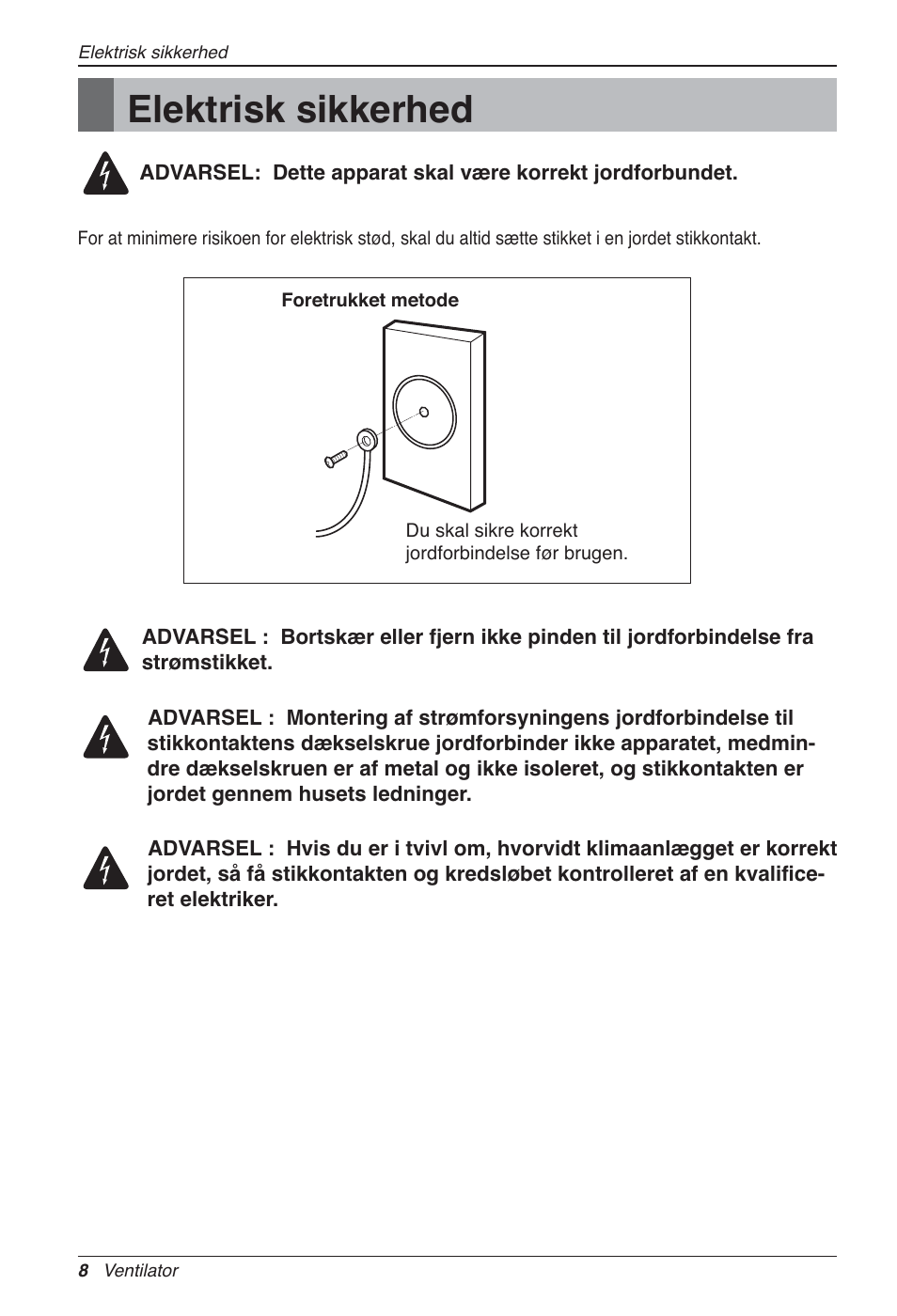 Elektrisk sikkerhed | LG LZ-H100GXN0 User Manual | Page 439 / 456