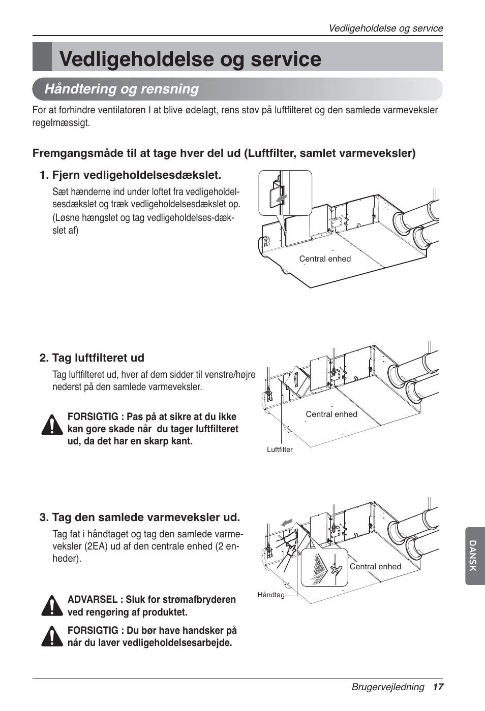 Vedligeholdelse og service, Håndtering og rensning | LG LZ-H100GXN0 User Manual | Page 448 / 456