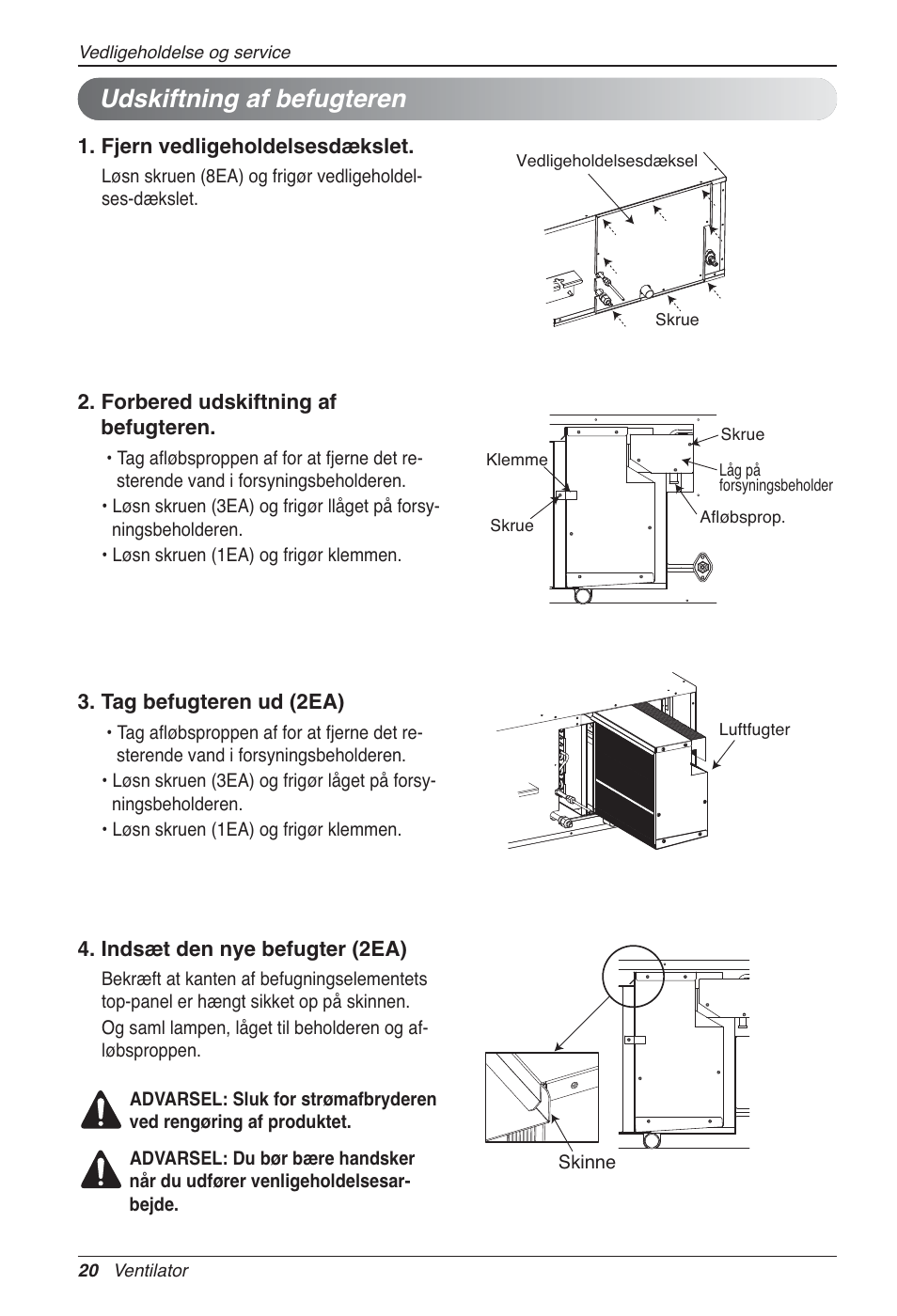 Udskiftning af befugteren | LG LZ-H100GXN0 User Manual | Page 451 / 456