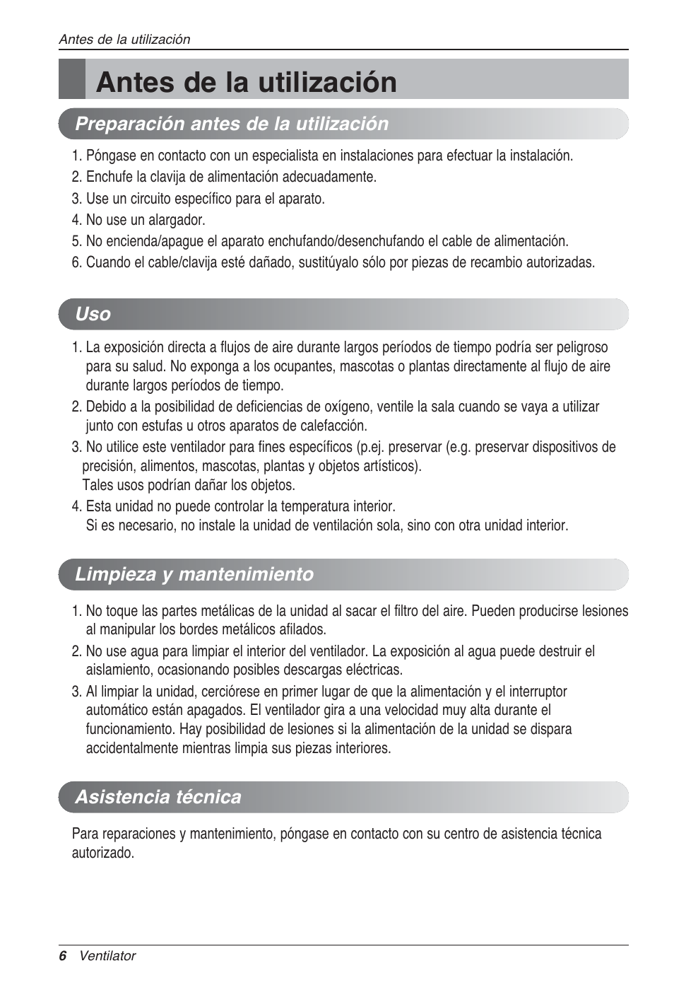 Antes de la utilización | LG LZ-H100GXN0 User Manual | Page 54 / 456