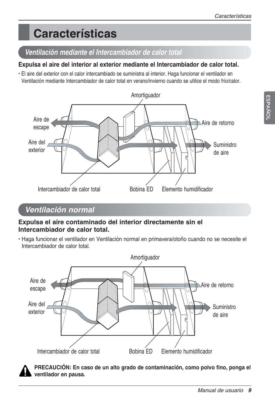 Características, Ventilación normal | LG LZ-H100GXN0 User Manual | Page 57 / 456