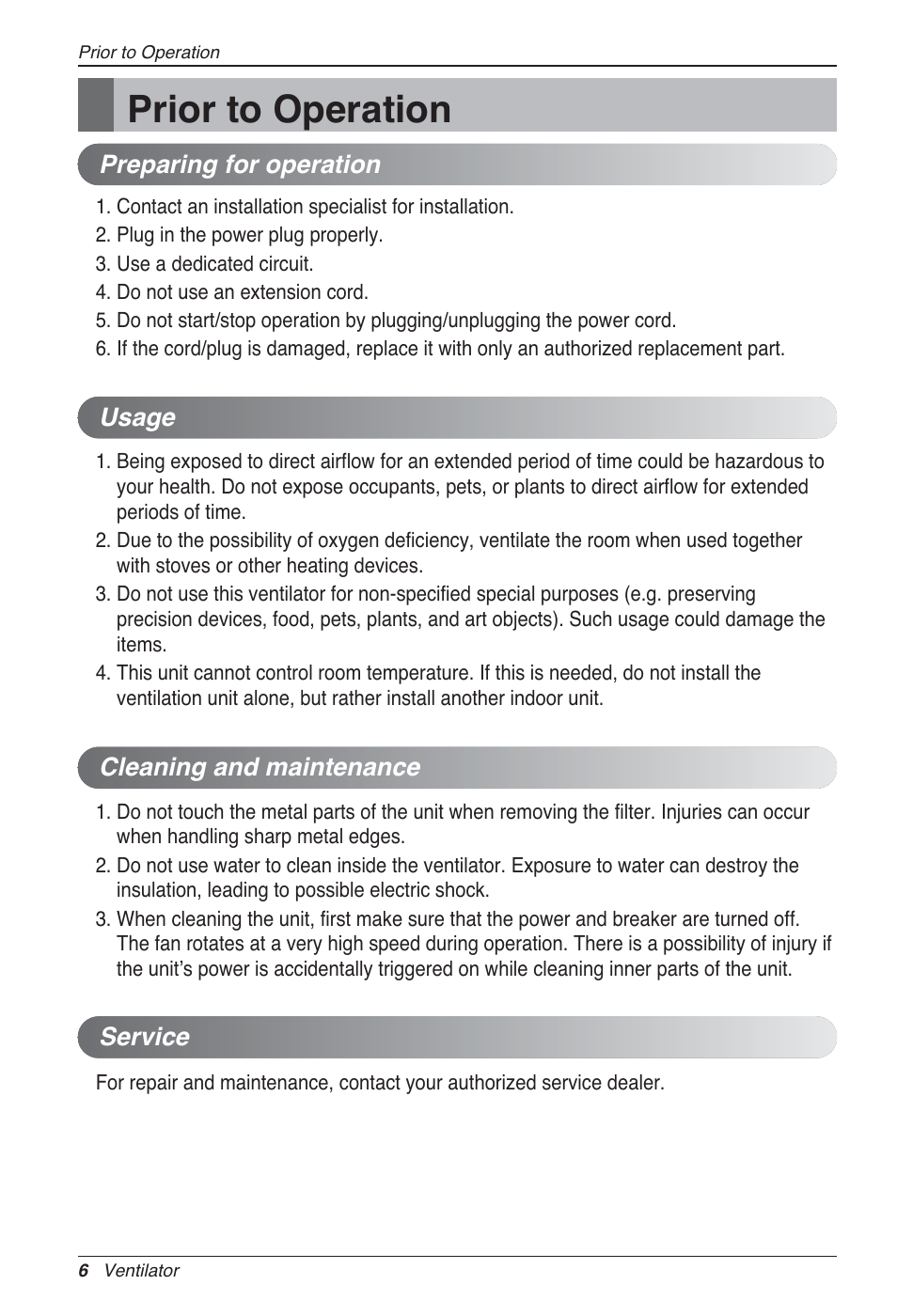 Prior to operation | LG LZ-H100GXN0 User Manual | Page 6 / 456