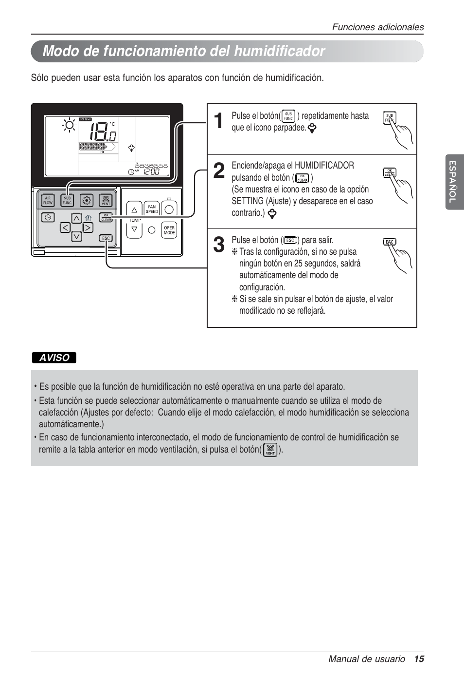 Modo de funcionamiento del humidificador | LG LZ-H100GXN0 User Manual | Page 63 / 456