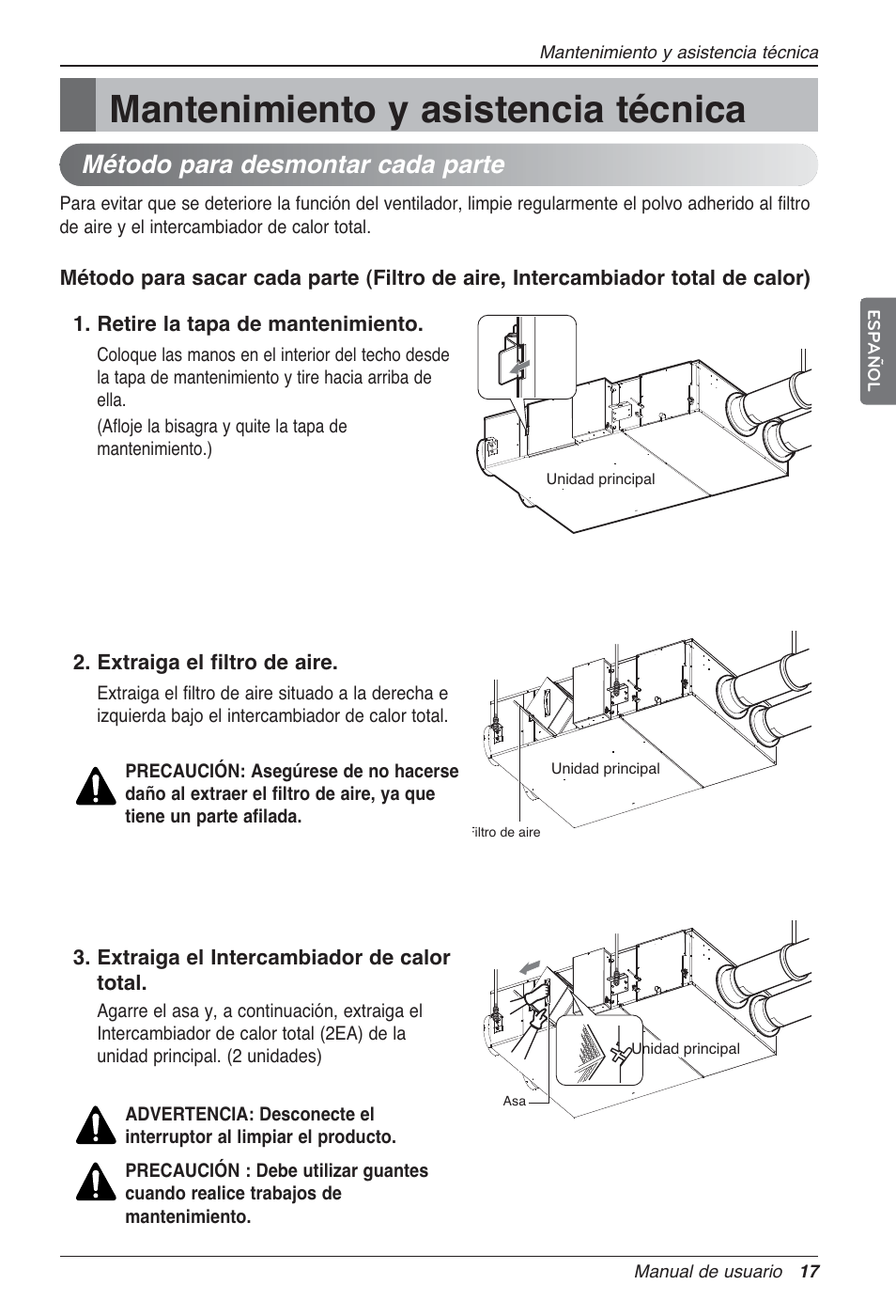 Mantenimiento y asistencia técnica, Método para desmontar cada parte | LG LZ-H100GXN0 User Manual | Page 65 / 456