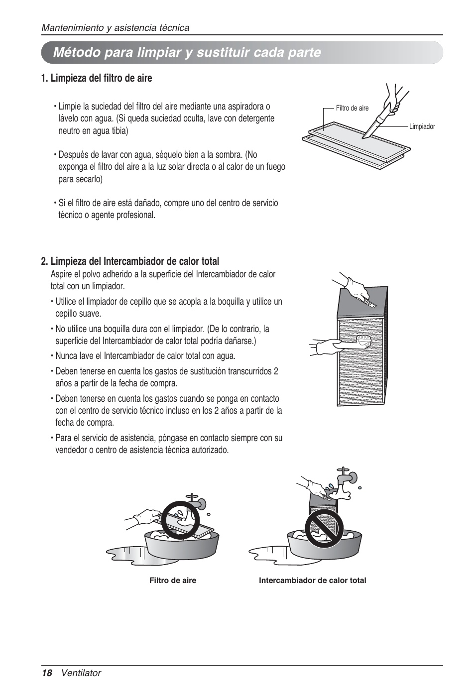 Método para limpiar y sustituir cada parte | LG LZ-H100GXN0 User Manual | Page 66 / 456