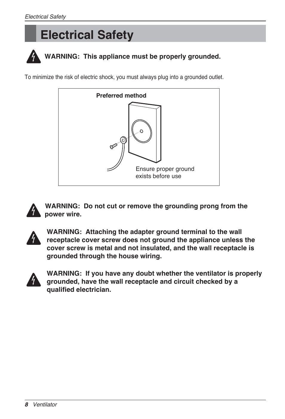 Electrical safety | LG LZ-H100GXN0 User Manual | Page 8 / 456