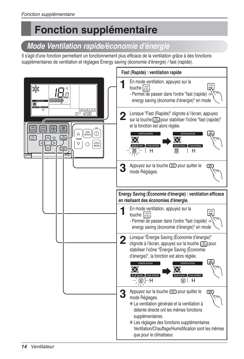 Fonction supplémentaire, Mode ventilation rapide/économie d'énergie | LG LZ-H100GXN0 User Manual | Page 86 / 456