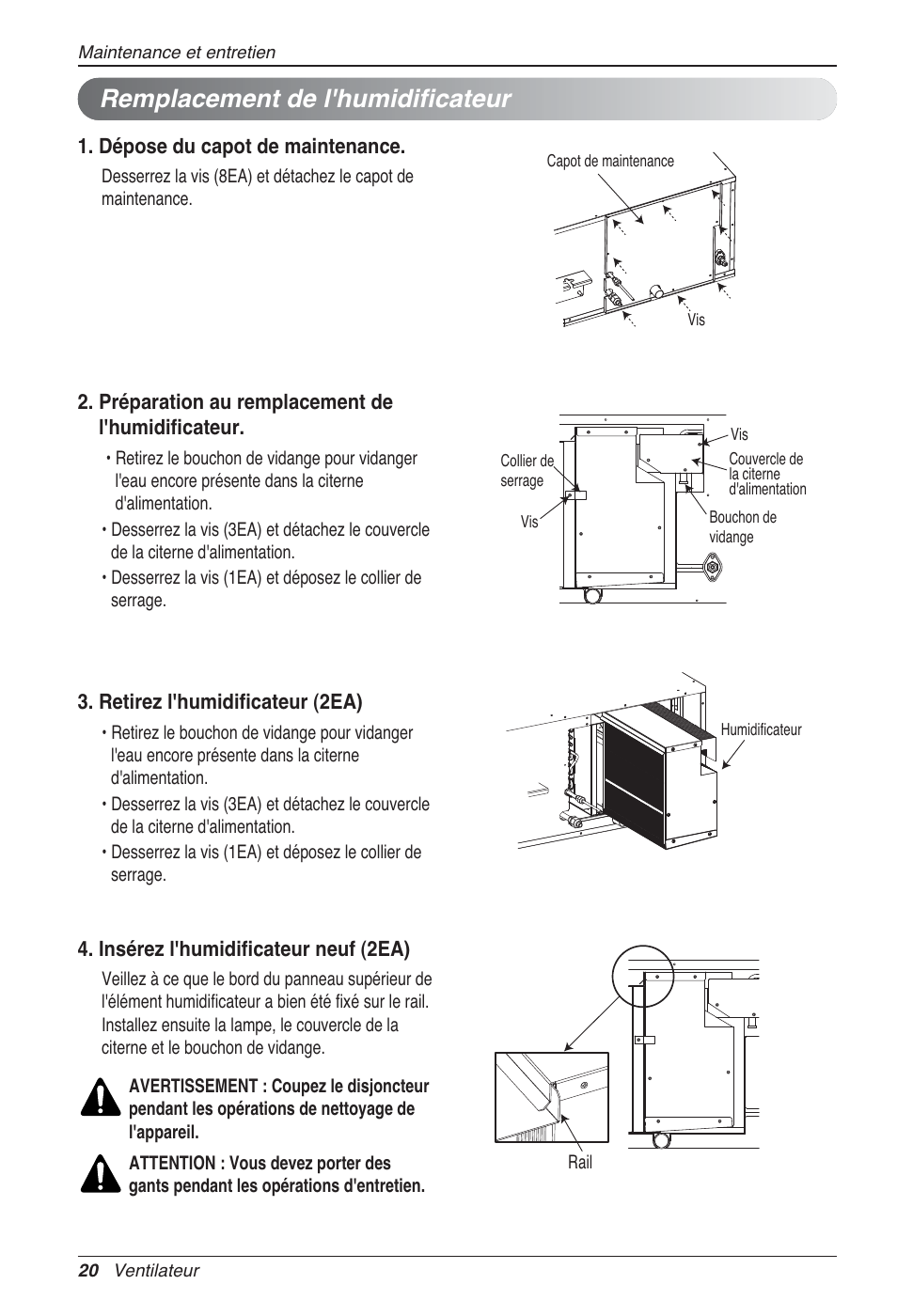 Remplacement de l'humidificateur | LG LZ-H100GXN0 User Manual | Page 92 / 456