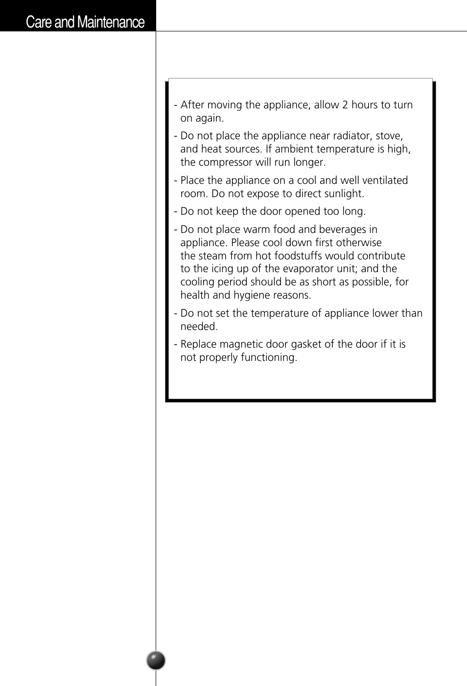 Tips for saving energy, Care and maintenance | LG GR-181LA User Manual | Page 14 / 55