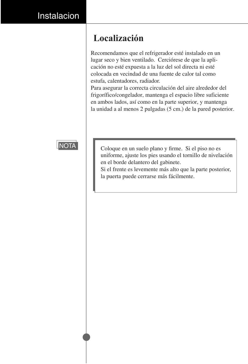 Localización, Instalacion | LG GR-181LA User Manual | Page 24 / 55