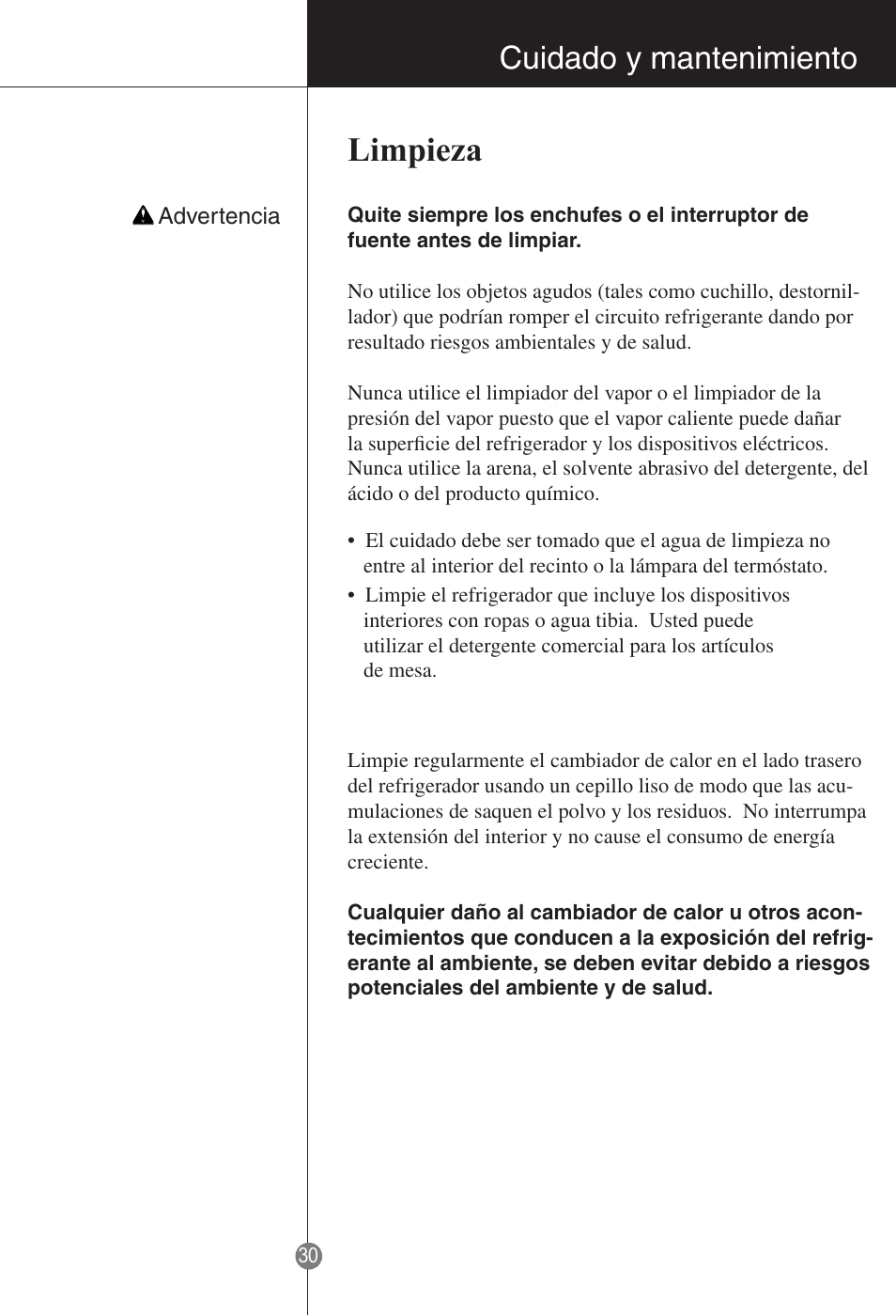 Limpieza, Cuidado y mantenimiento | LG GR-181LA User Manual | Page 29 / 55