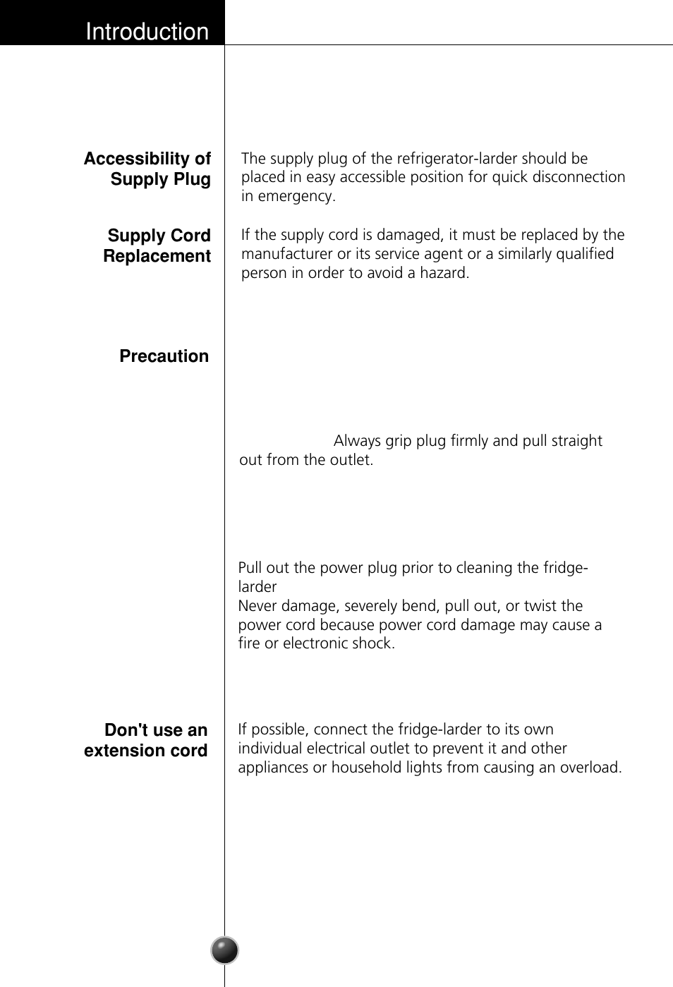 Important safety instruction, Introduction | LG GR-181LA User Manual | Page 3 / 55