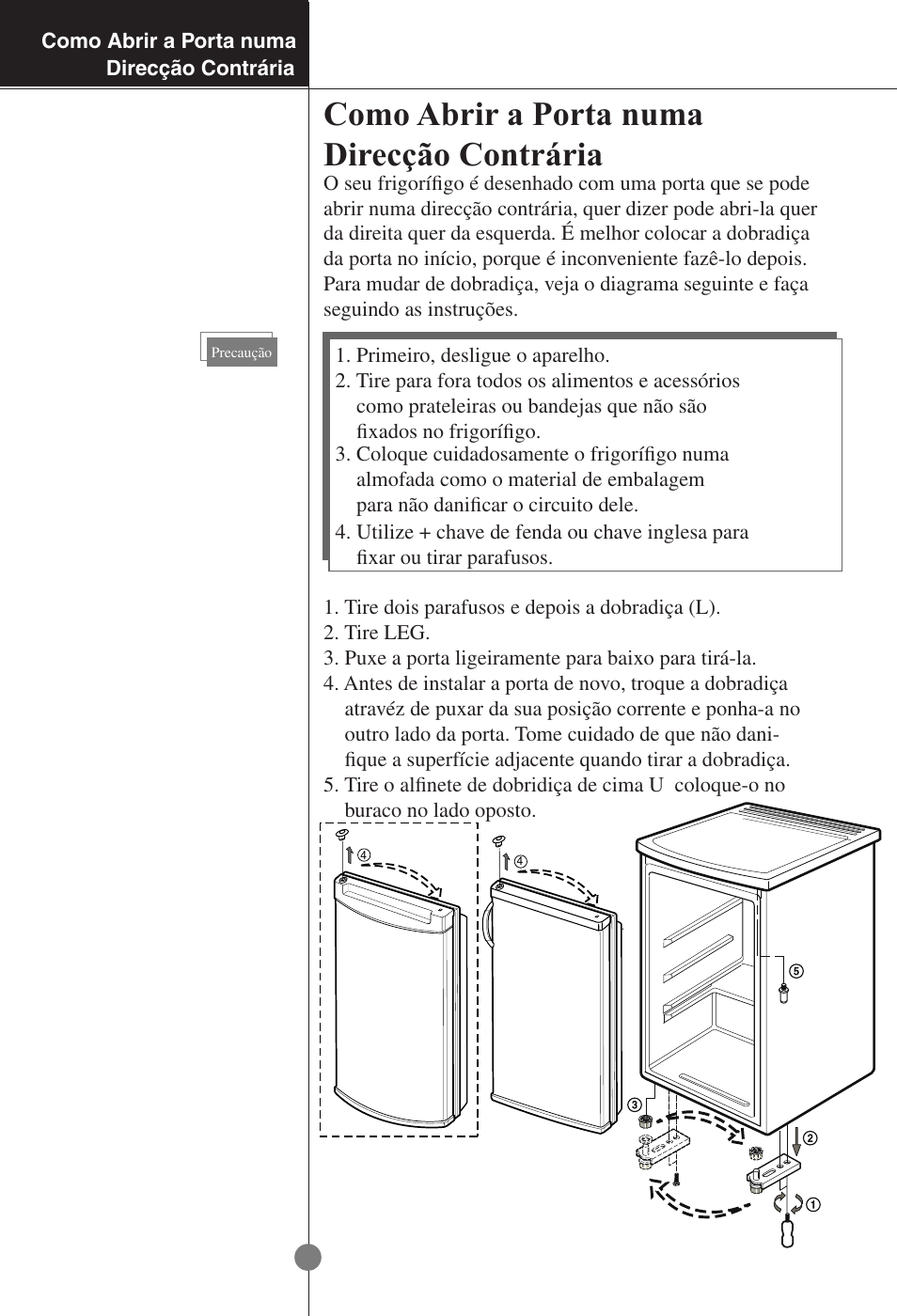 Como abrir a porta numa direcção contrária | LG GR-181LA User Manual | Page 53 / 55