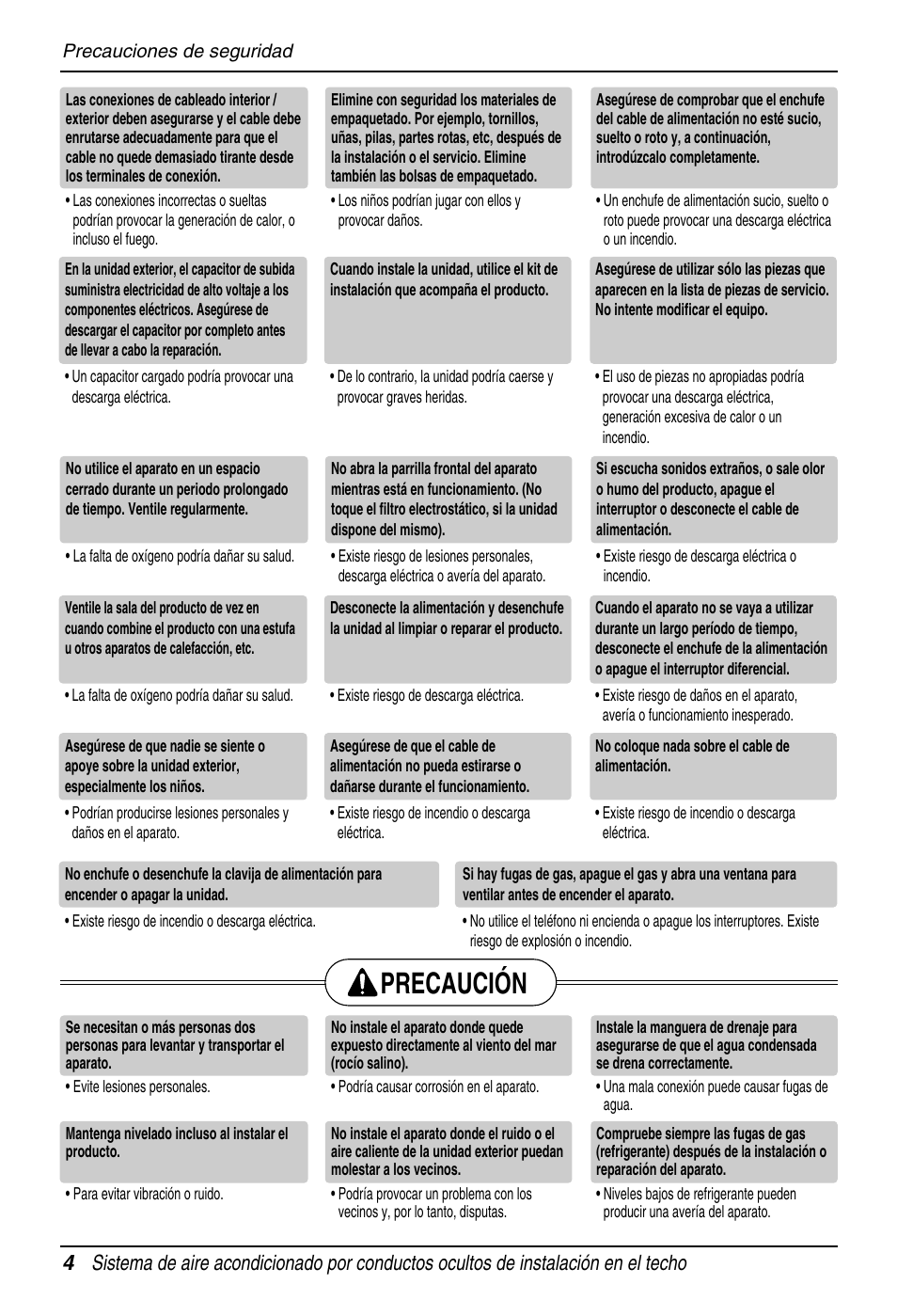 Precaución | LG B30AWS User Manual | Page 4 / 19