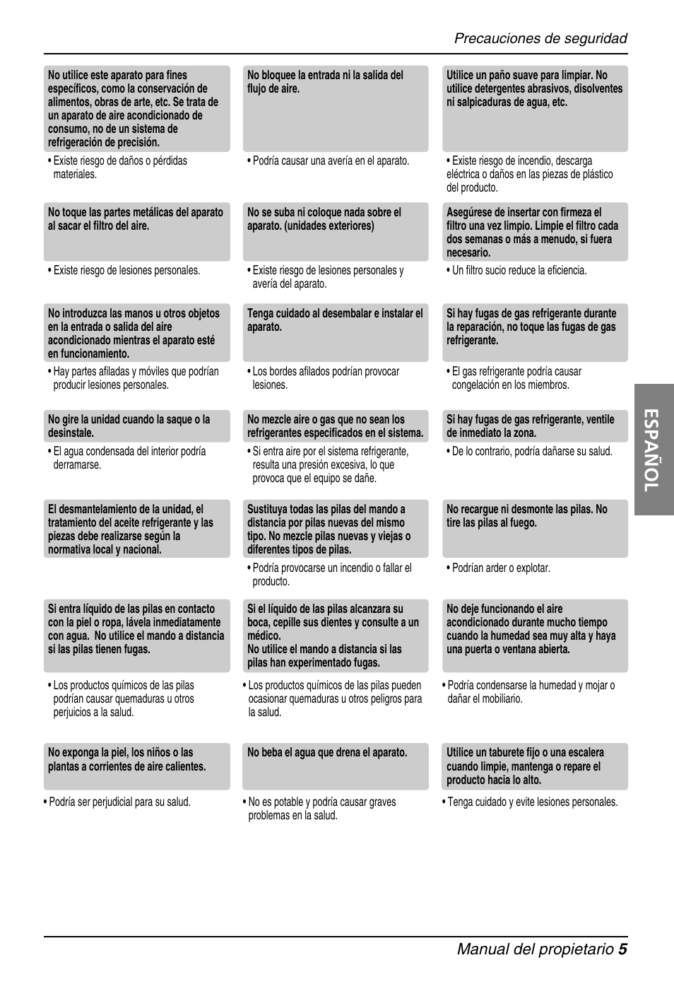 Español, Manual del propietario 5 | LG B30AWS User Manual | Page 5 / 19