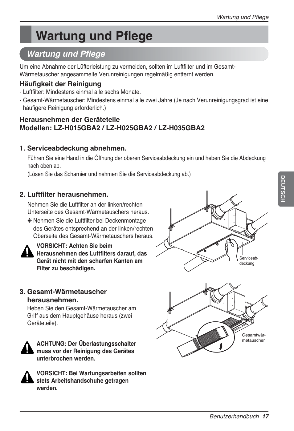 Wartung und pflege | LG LZ-H080GBA2 User Manual | Page 105 / 177