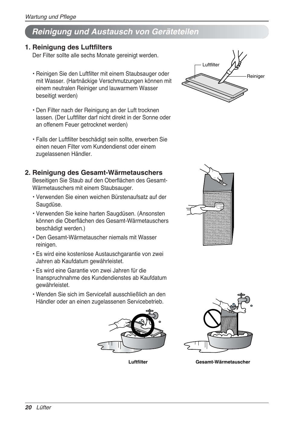 Reinigung und austausch von geräteteilen | LG LZ-H080GBA2 User Manual | Page 108 / 177