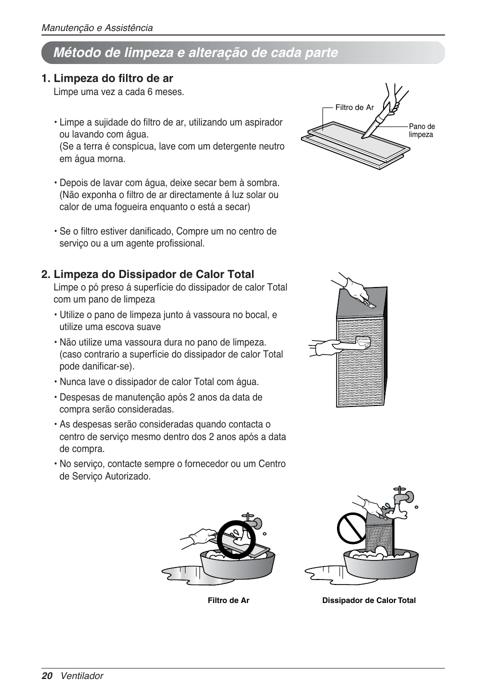 Método de limpeza e alteração de cada parte | LG LZ-H080GBA2 User Manual | Page 152 / 177