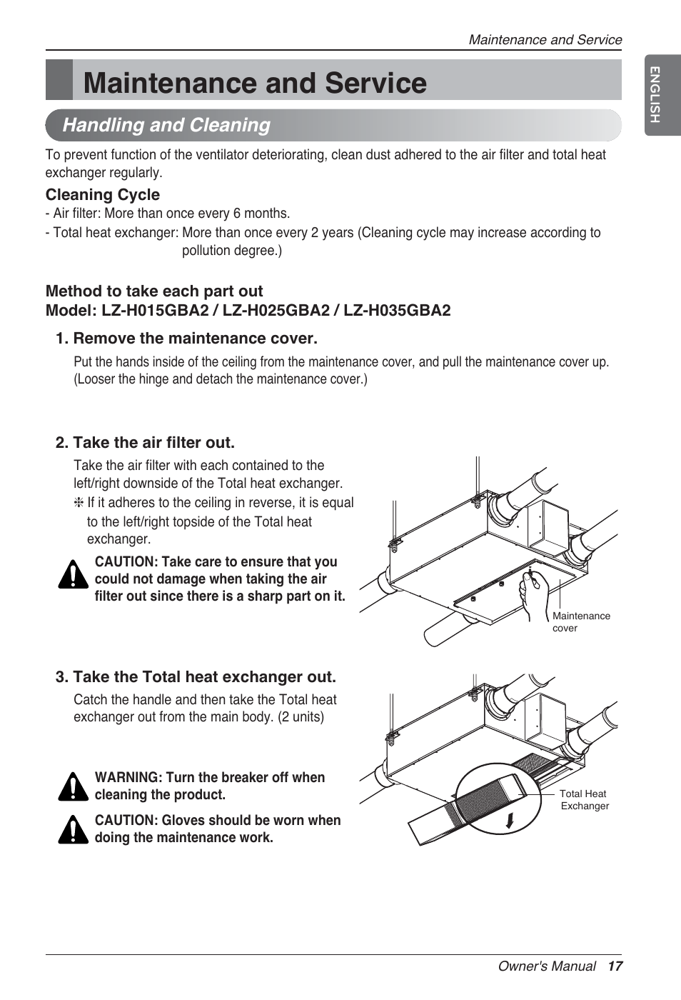 Maintenance and service, Handling and cleaning | LG LZ-H080GBA2 User Manual | Page 17 / 177