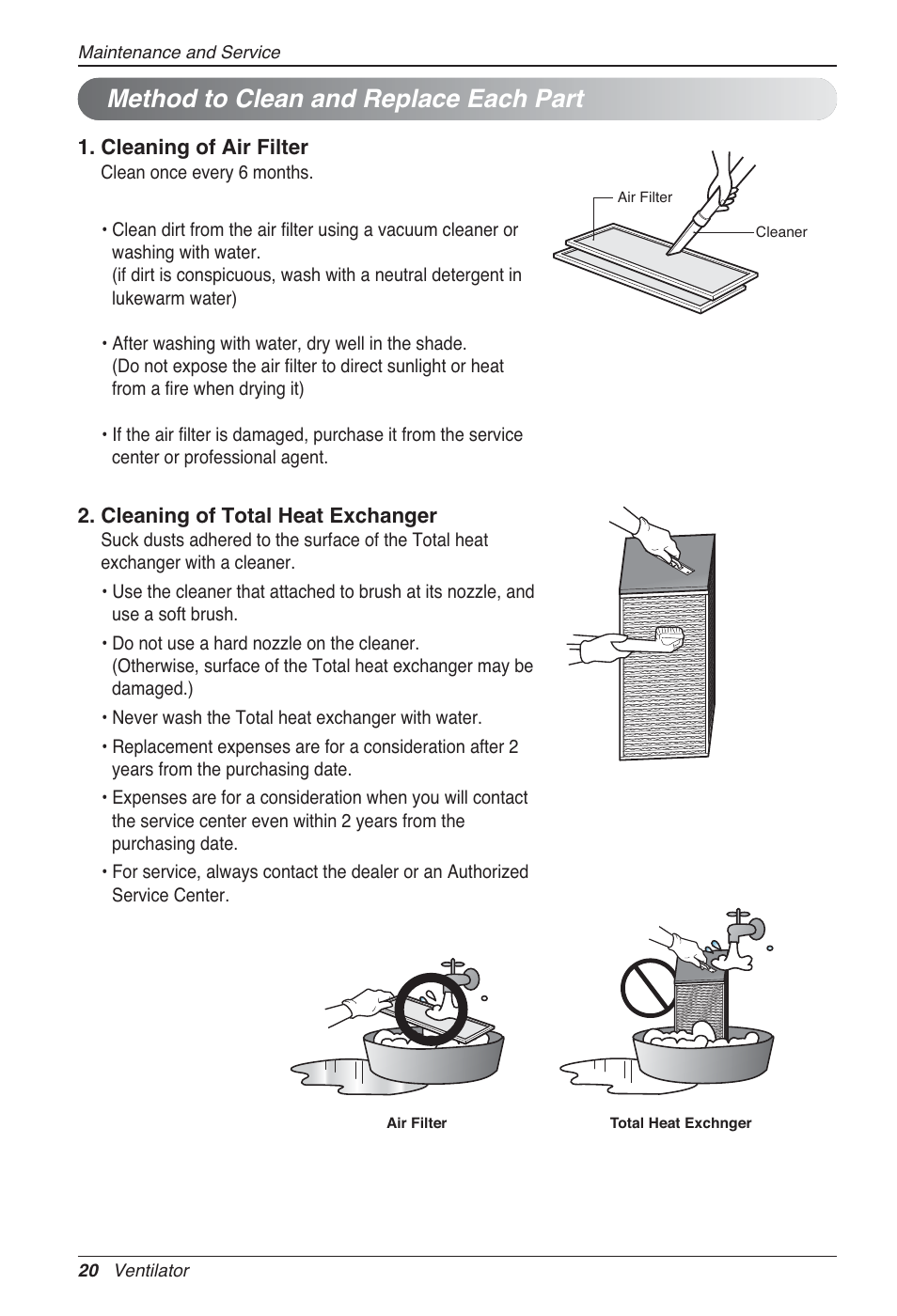 Method to clean and replace each part | LG LZ-H080GBA2 User Manual | Page 20 / 177