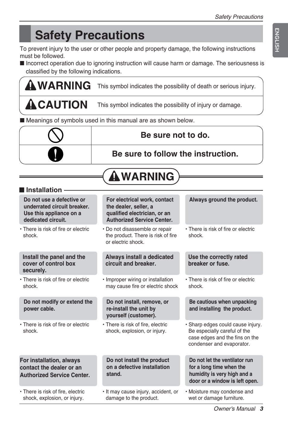 Safety precautions | LG LZ-H080GBA2 User Manual | Page 3 / 177