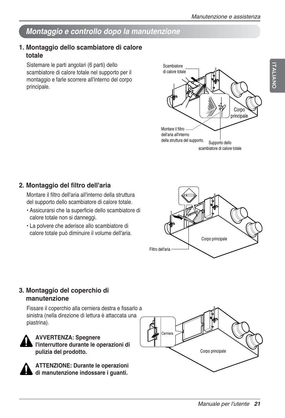 Montaggio e controllo dopo la manutenzione | LG LZ-H080GBA2 User Manual | Page 43 / 177