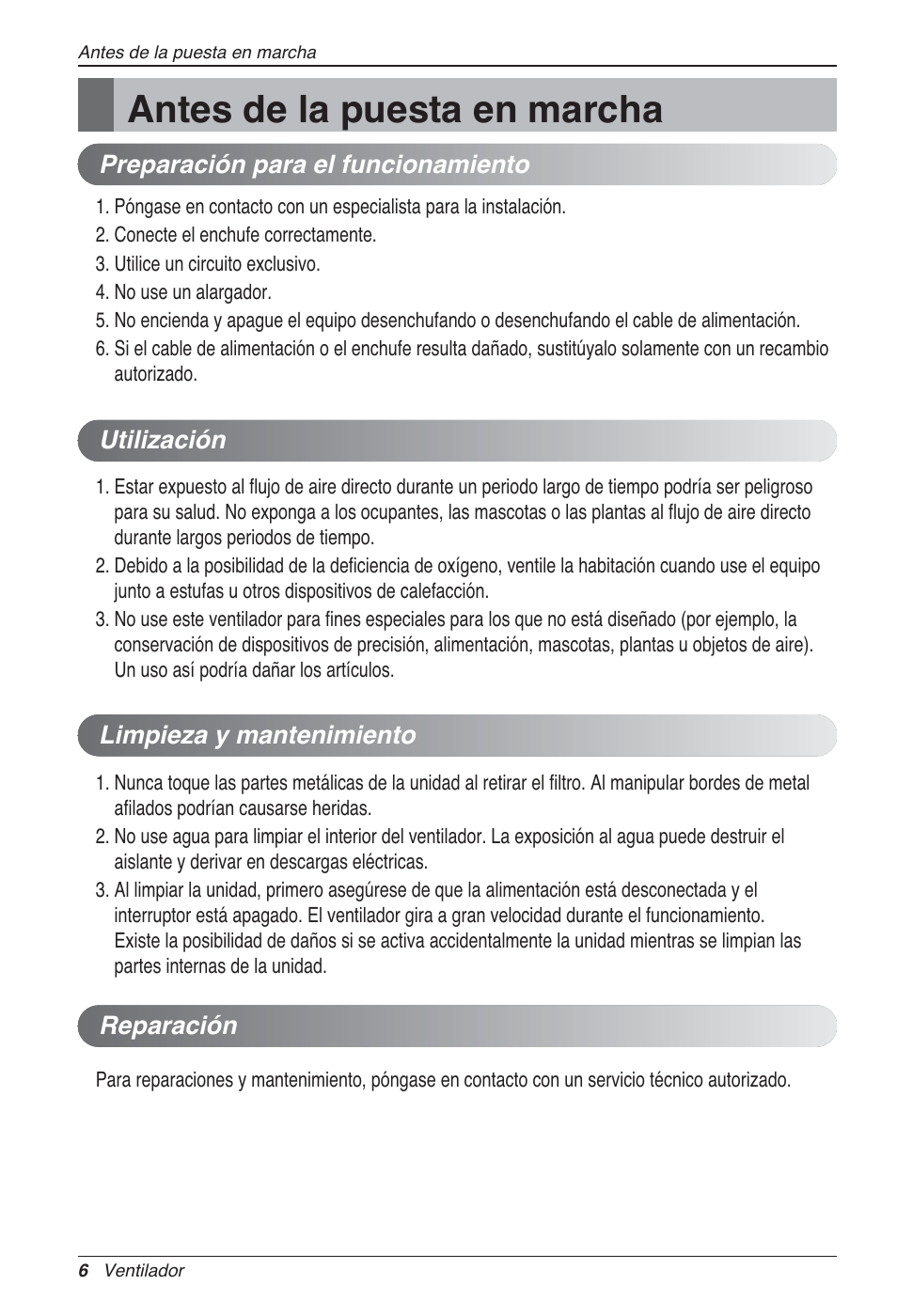 Antes de la puesta en marcha | LG LZ-H080GBA2 User Manual | Page 50 / 177
