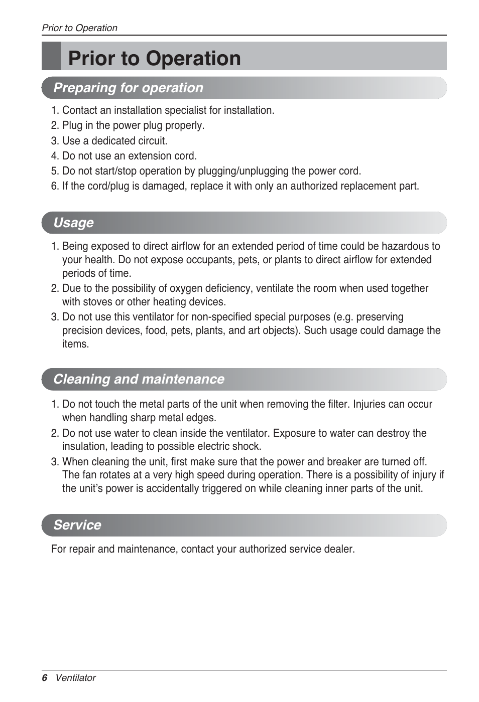 Prior to operation | LG LZ-H080GBA2 User Manual | Page 6 / 177