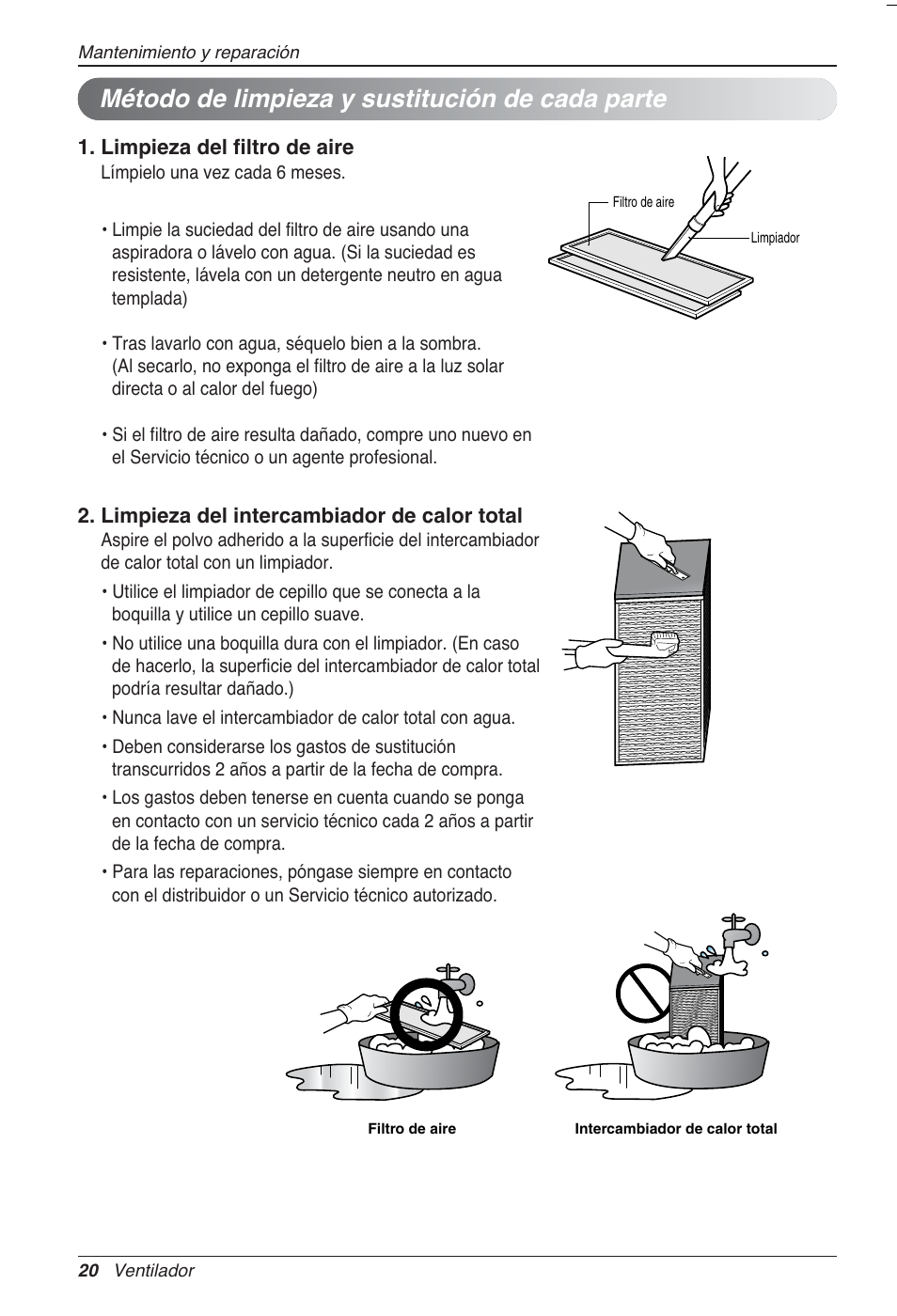 Método de limpieza y sustitución de cada parte | LG LZ-H080GBA2 User Manual | Page 64 / 177